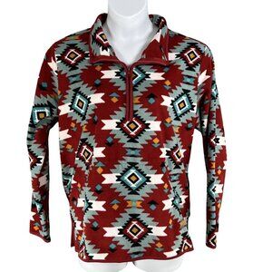 Wrangler Retro Unisex XL Aztec Oversized Pullover Fleece 1/4 Zip Jacket Medieval